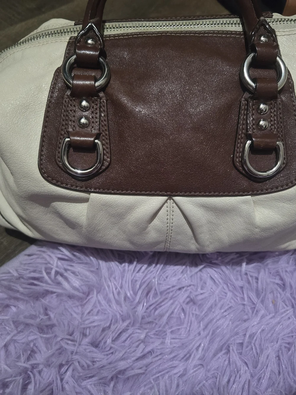 Coach Two-Tone Leather Satchel - Brown and Cream